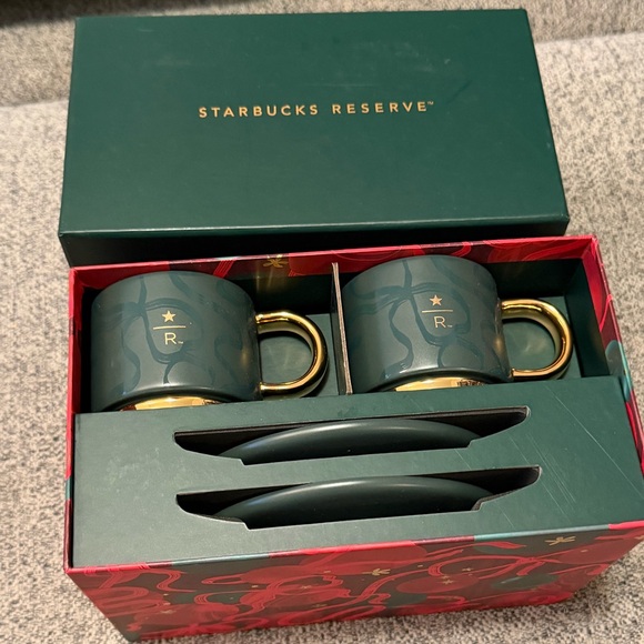 Starbucks Other - Starbucks Reserve Green & Gold Espresso Mug & Saucer Set